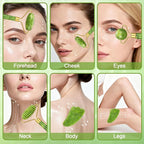 6Pcs Jade Roller for Face, Gua Sha Facial Tools for Women Natural Face Roller - Image 2