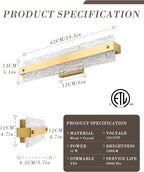 Brushed Gold LED Bathroom Vanity Light, 24.4 Inch 15W Modern Dimmable Bathroom - Image 6
