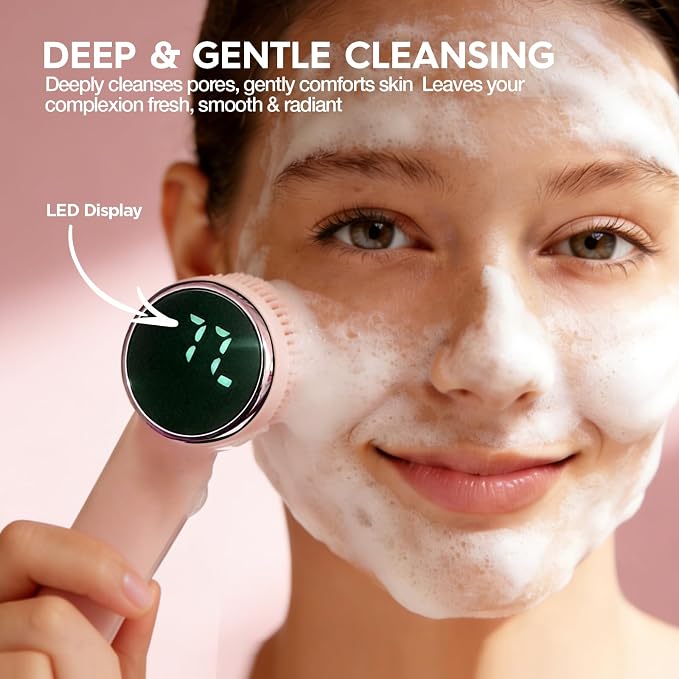 Electric Face Scrubber with Led Display & Facial Cleansing Brush - Image 3