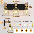 FadimiKoo Black and Gold Vanity Light, 3-Light Farmhouse Vanity Light, Bathroom - Image 2