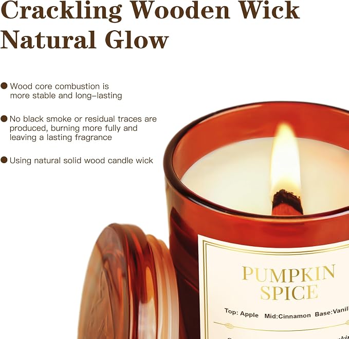 Scented Candles for Home, 2 Pack Wood Wick Pumpkin Spice Scented Candles - Image 3