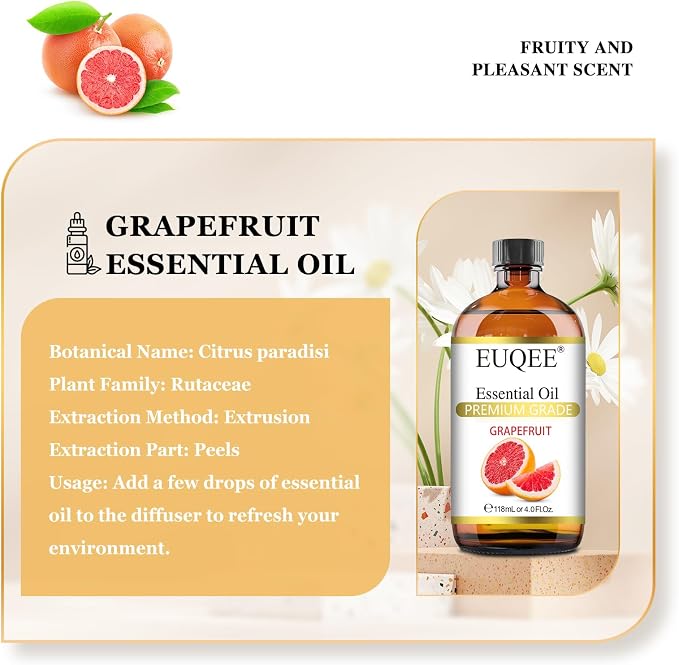 EUQEE Grapefruit Essential Oil 118mL Pure Grapefruit Oil, Large Capacity - Image 2