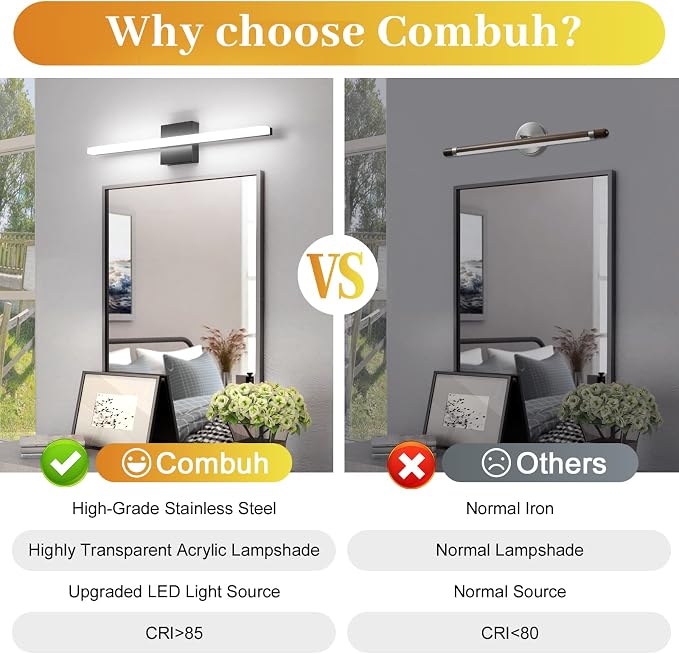 Combuh LED Bathroom Light Fixtures Over Mirror 24 Inch 14W, Modern IP44 Wall - Image 3