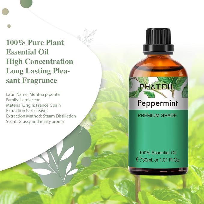Peppermint Essential Oil, 1.01Fl.Oz PHATOIL Pure Essential Oil Singles - Image 2