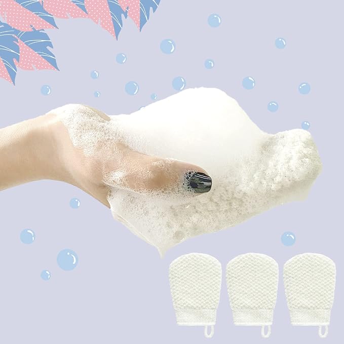 MIG4U 3 PCS Exfoliating Facial Scrubber Mitt, Face Cleanser Wash Mittens - Image 3