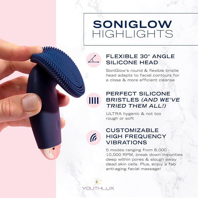 SoniGlow Silicone Face Scrubber/Facial Cleansing Brush – Electric Vibrating - Image 3
