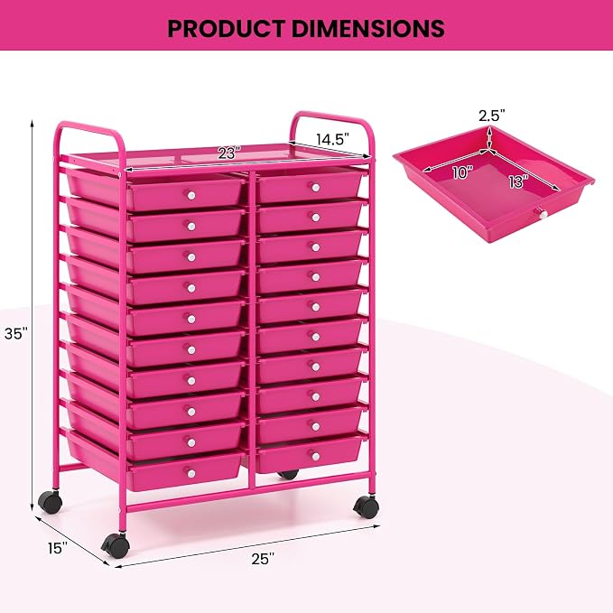 Giantex 20 Drawers Rolling Cart, Mobile Storage Drawer Cart, Classroom Organizer - Image 3