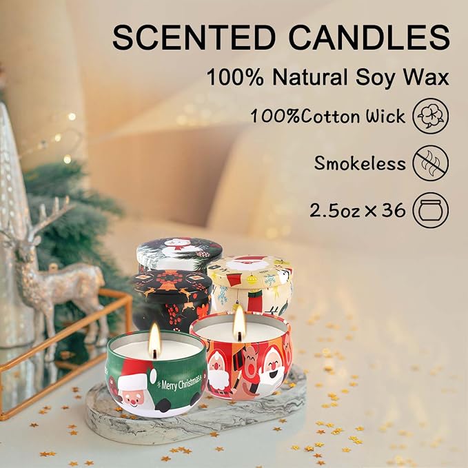 YOROXRG 36 Pack Christmas Scented Candles Gift Set 2.5oz Strong Fragrance jar - Image 6