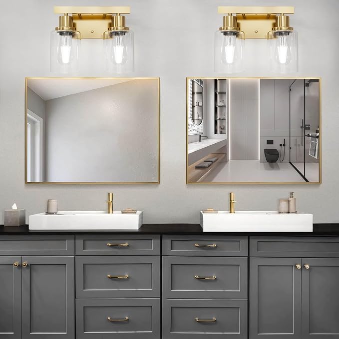 2-Light Brushed Gold Vanity Lights - Image 7
