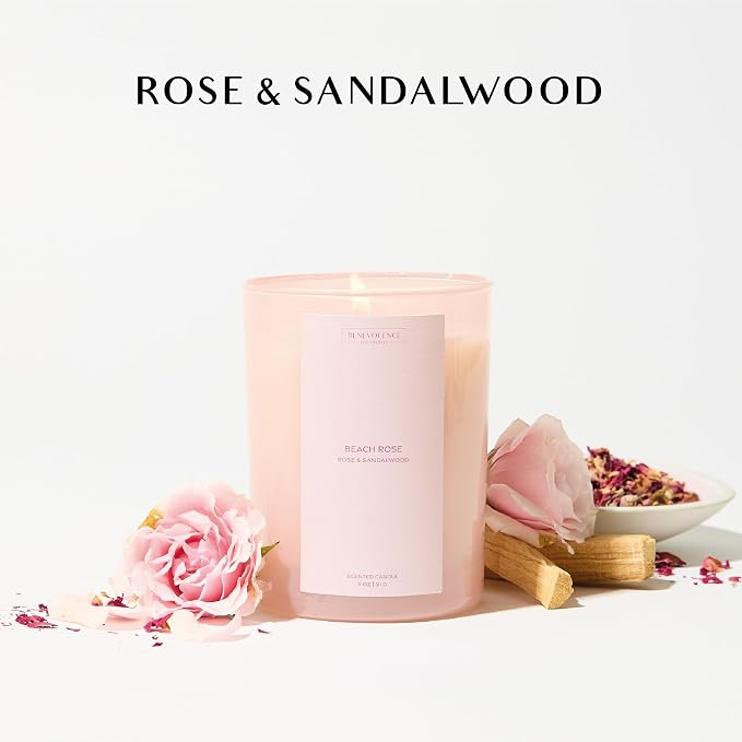 Rose & Sandalwood Scented Candle | 11oz, 60 Hour Burn | Natural Soy Wax - Image 2