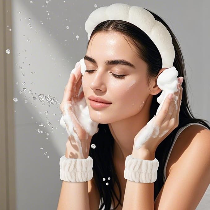 2Pcs Spa Headband for Washing Face & 1 Pair Wristband Set - Image 2