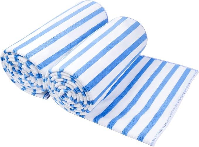 JML Microfiber Beach Towels Cabana Stripe, 2 Pack, Quick Drying Bath Towel Set by JML