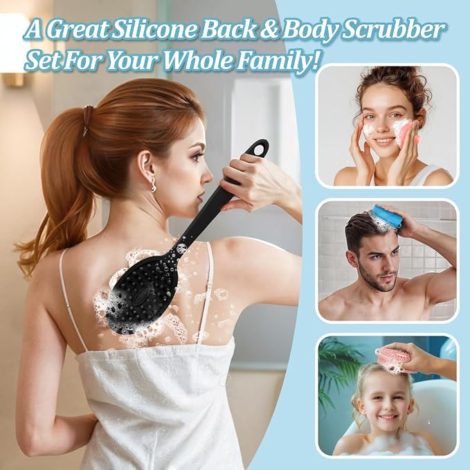 Silicone Back & Body & Face Scrubber Set 3PCS, Gentle Exfoliating Back & Body - Image 8