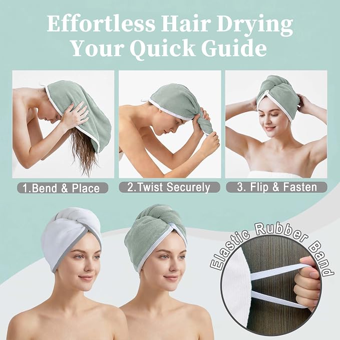 VOOVA & MOVAS Light Gray & White Microfiber Hair Towel Wrap - Image 5