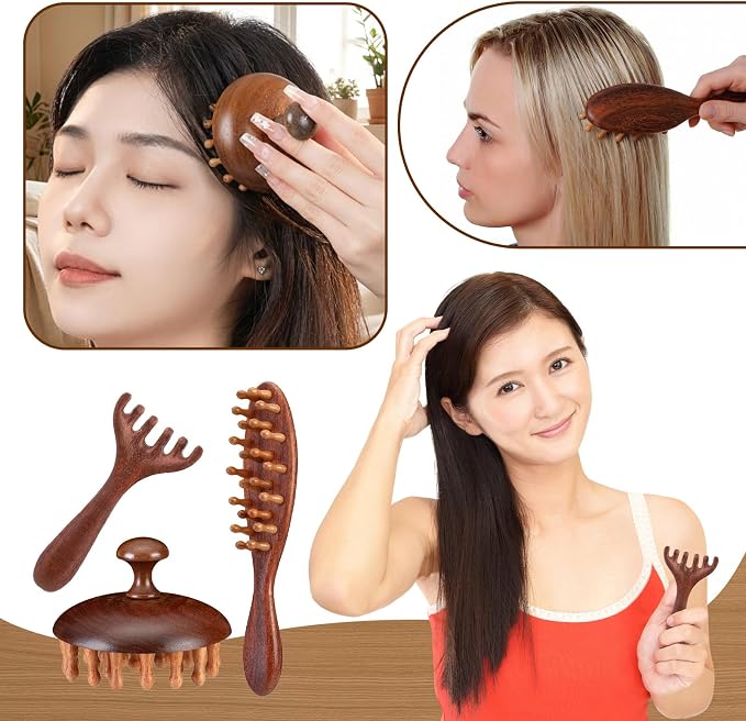 6 Pcs Natural Wooden Scalp Massager Comb Tool Set - Image 5