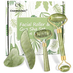 4-pcs Jade Roller & Gua Sha Set, Facial Roller Massager by Charmonic