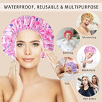 4 PCS Shower Cap for Women, Elastic and Reusable Bath Caps, Double Layers - Image 2
