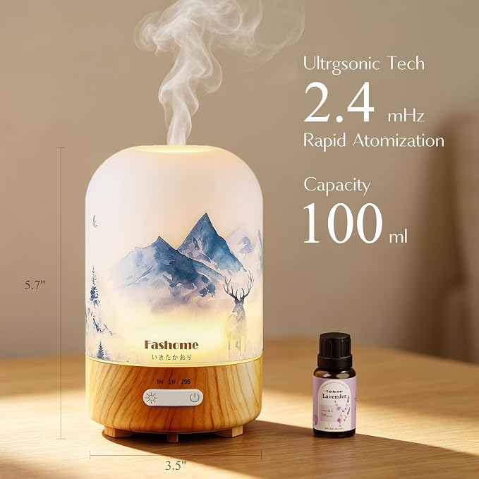 Essential Oil Diffuser, Hand Blown Glass Aromatherapy Diffuser, Ultrasonic Cool - Image 7