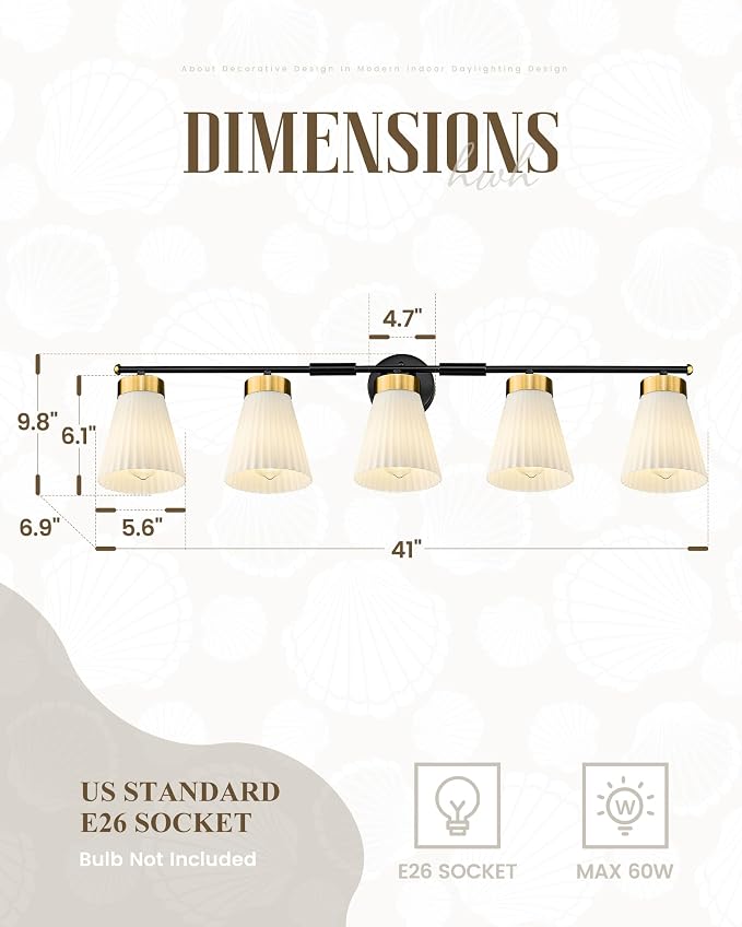 Bathroom Wall Sconces, HWH 5-Light Wall Mount Lighting Fixtures - Image 3
