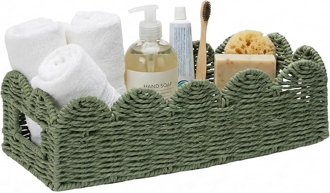 Scalloped Green Toilet Tank Basket by Rattanzenith