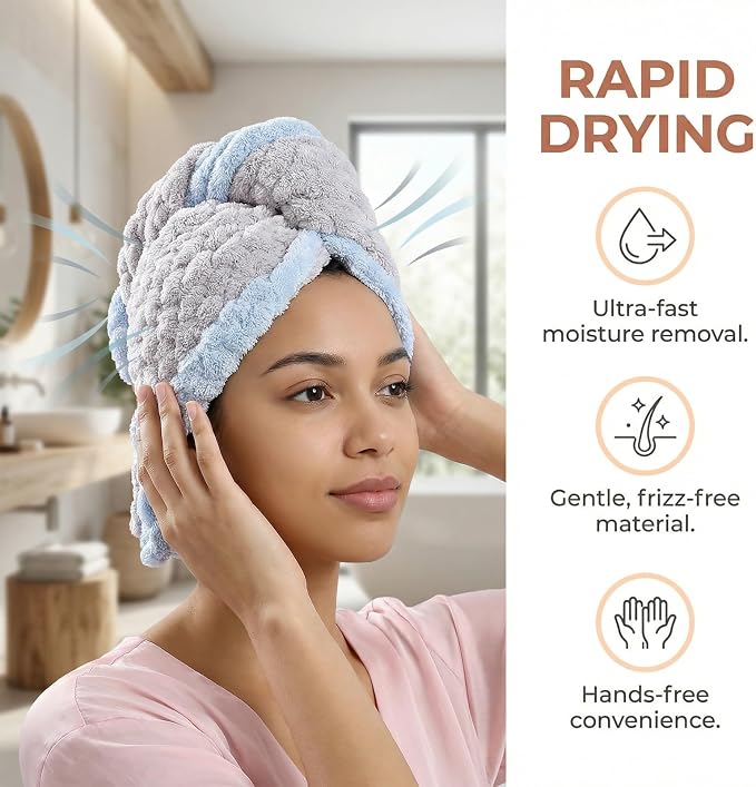 Hair Towel Wrap for Women, High Absorbency Hair Drying Towel Wrap, Lightweight - Image 2