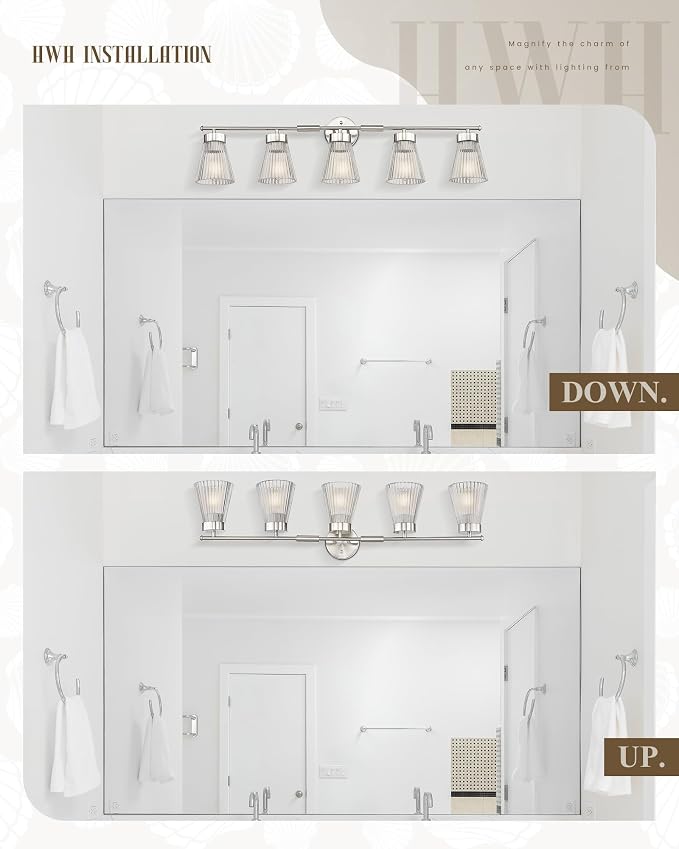 Brushed Nickel Bathroom Vanity Light, HWH 5-Light Bathroom Light Fixtures - Image 4