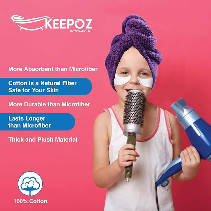 KEEPOZ Hair Towel Wrap Quick Dry 100% Cotton Super Absorbent Turban Head Wrap - Image 7