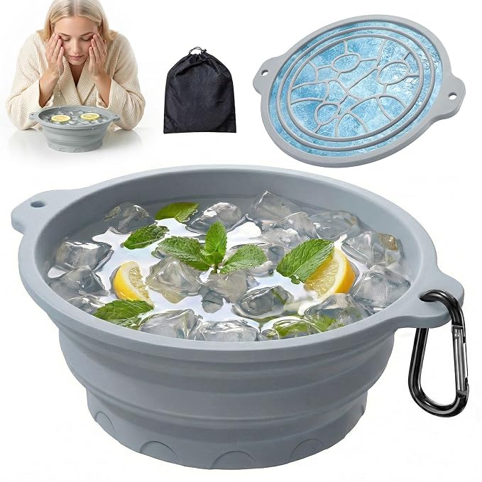 Face Ice Bath Bowl with Built-in Ice Tray, Foldable Silicone Face Bowl by Dtuoen
