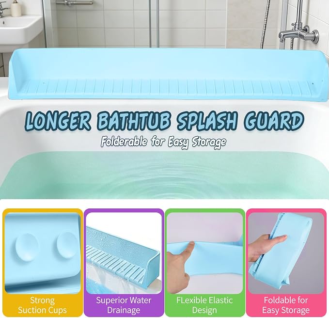Bathtub Splash Guard for tub Kids& Bath Shelf for Kids – Toddler Bath Tray - Image 3