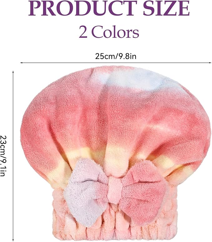 2 Pcs Ultra Absorbent Microfiber Hair Towel Wrap, Bow Tie Design Hair Drying - Image 2
