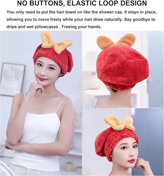Microfiber Hair Drying Cap, Ultra Absorbent Hair Towel Wrap Turban - Image 5