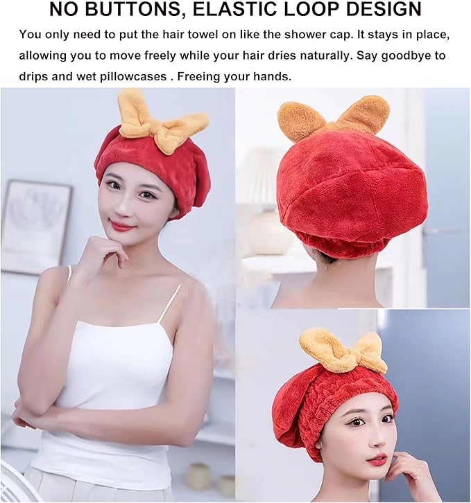 2Pcs Microfiber Hair Drying Cap, Ultra Absorbent Hair Towel Wrap Turban - Image 6