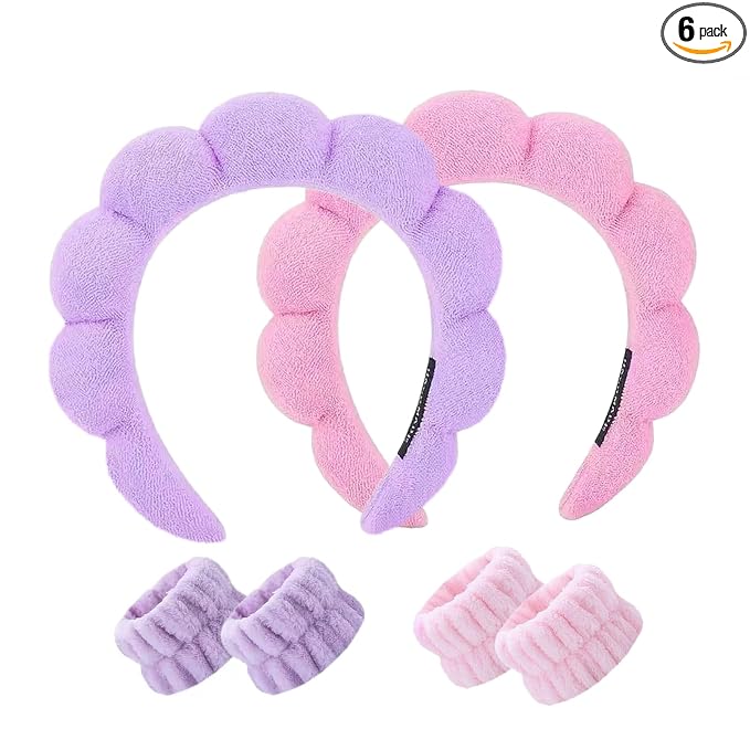 Spa Headband and Wristband Set for Women, Terry Cloth Sponge Headband for by HKOVNE