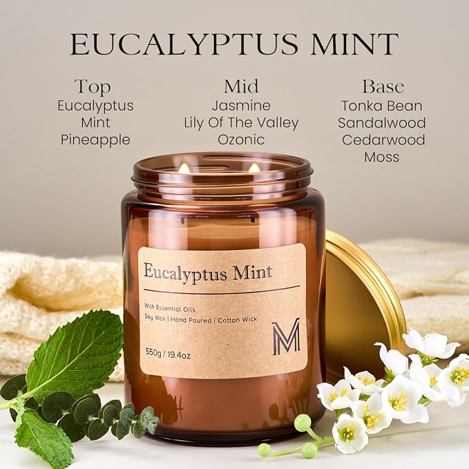 M&SENSE Eucalyptus Mint Scented Christmas Candle Gift | 19.4oz, 115-Hour Burn | - Image 2