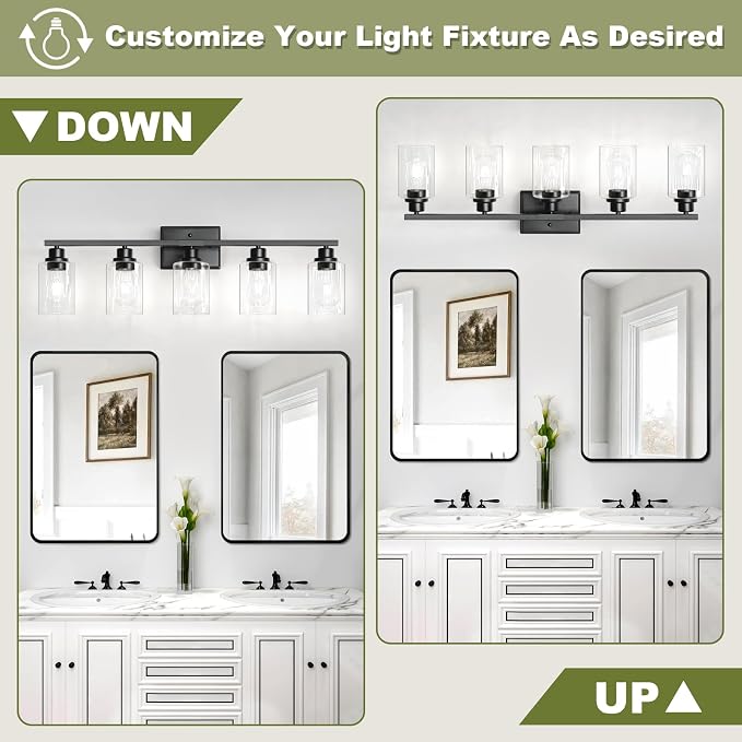 Unicozin Modern Bathroom Light Fixtures, 5 Light Vanity Lights Over Mirror - Image 5