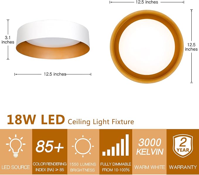 Bargeni LED Ceiling Light Fixture, 12.5 inch Flush Mount Light Fixture - Image 3
