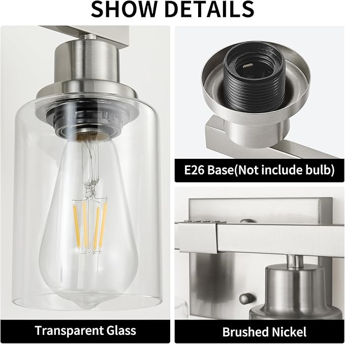Bathroom Vanity Light, 4-Light Nickel Modern Matte Wall Sconce Lighting - Image 3