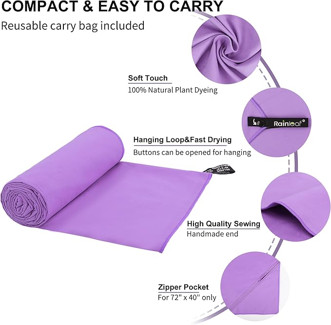 Rainleaf Microfiber Towel Perfect Travel & Gym & Camping Towel. Quick Dry - Image 3
