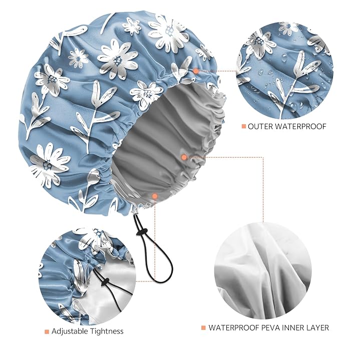 Shower Cap Reusable Double Layer Adjustable Elastic Waterproof EVA Hair Bath - Image 3