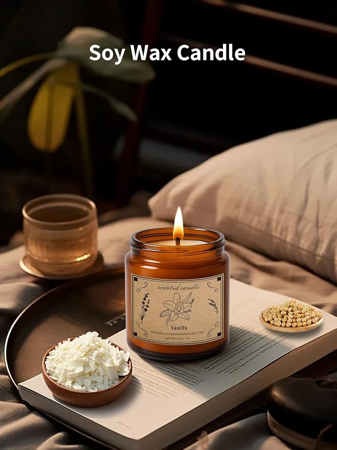 Scented Candles for Home, 16oz Large Amber Jar Scented Candle – Vanilla Soy Wax - Image 3