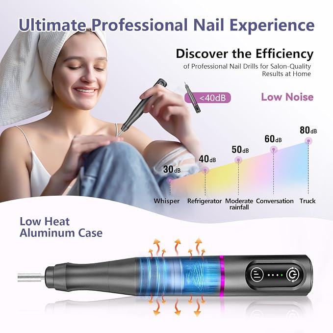 TUOBEO Cordless Nail Drill Electric Rechargeable File Kit, Professional Efile - Image 6