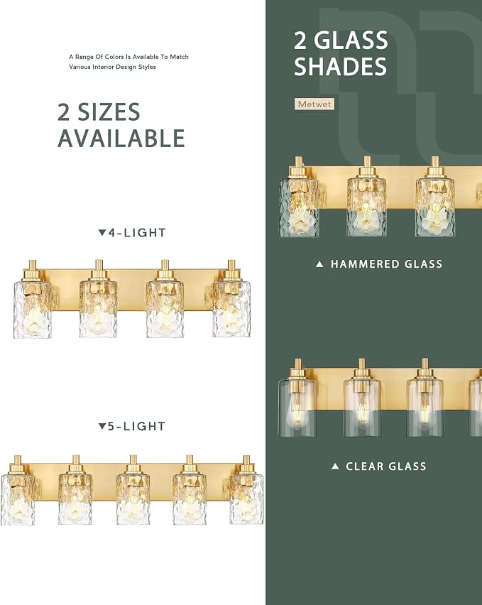 5-Light Bathroom Light Fixtures, 30 Inch Brushed Gold Vanity Lights - Image 8