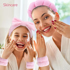 Chanaco Spa Wristband and Pink Puffy Sponge Makeup Headband Set - Image 2