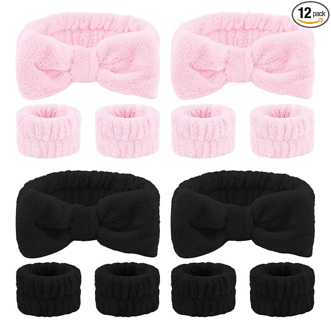 CIEHER 12 PCS Black & Pink Makeup Headband by CIEHER