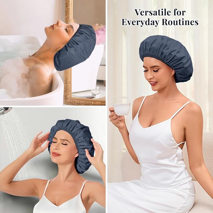 Shower Cap for Women Waterproof Reusable, Large Shower Cap Non-Slip - Image 6