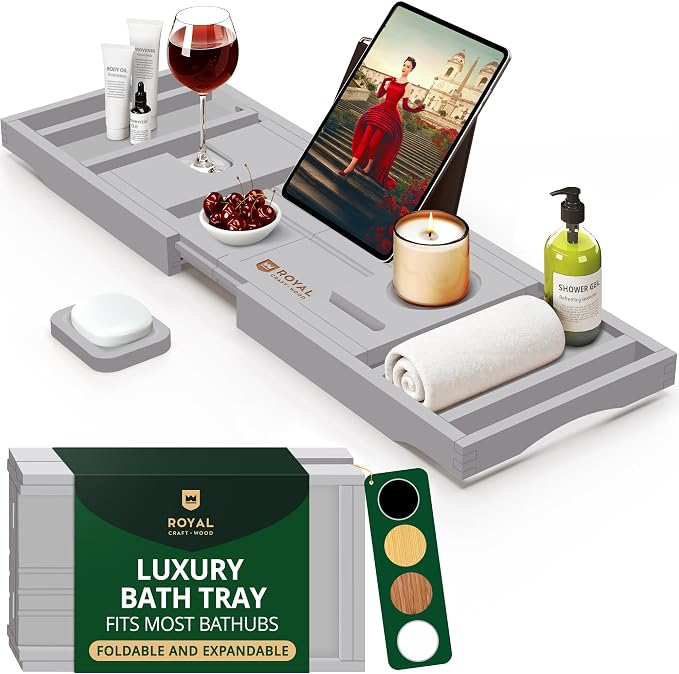 ROYAL CRAFT WOOD Premium Foldable Bathtub Tray Caddy by RoyalCraftWood