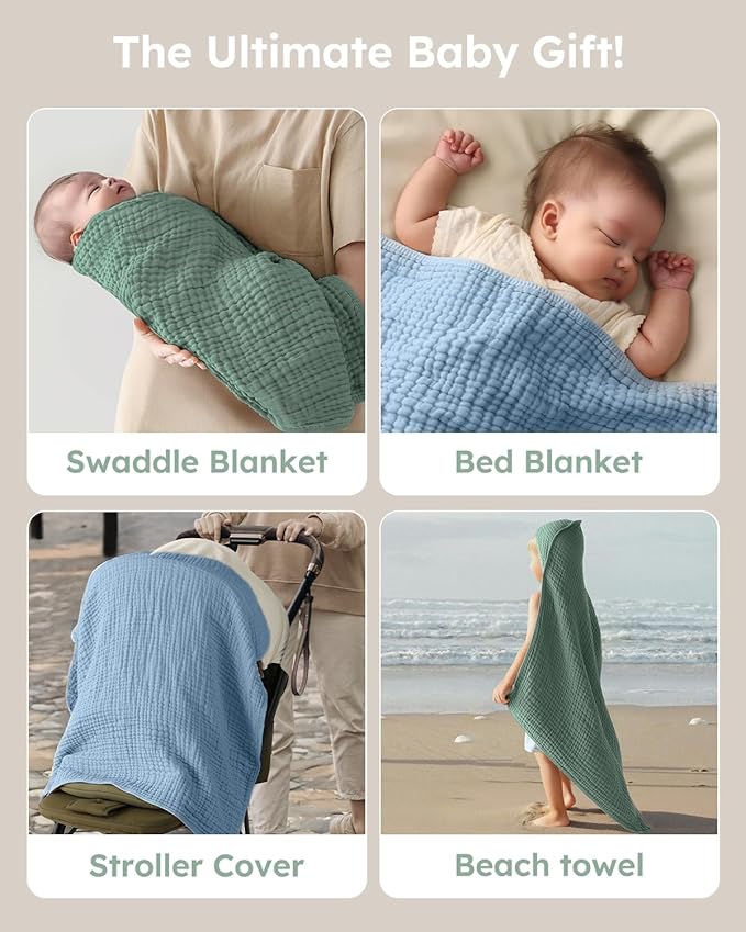 Yoofoss Hooded Baby Towels for Newborn 2 Pack 100% Muslin Organic Cotton Baby - Image 6