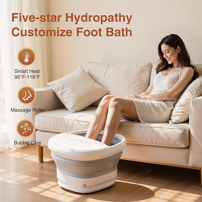 Pedicure Foot Spa with Bubble and Heat, Collapsible Foot Soaking Tub with - Image 3