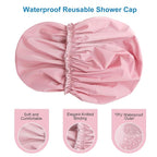 Shower Cap for Women, Double Layer Waterproof Bath Cap, Reusable Hair Protector - Image 6