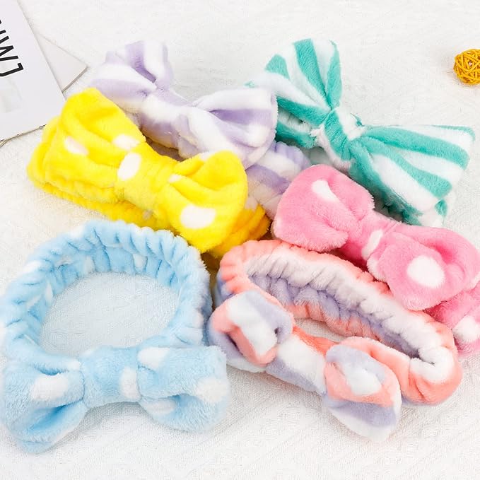 Casoty 6 Pcs Hairband, Soft Coral Fleece Spa Headbands, Bow Headband - Image 9